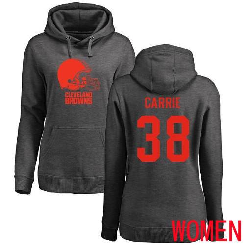 Cleveland Browns T J Carrie Women Ash Jersey 38 NFL Football One Color Pullover Hoodie Sweatshirt